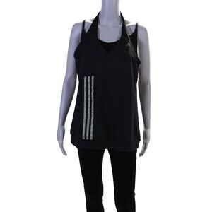 Adidas Womens Striped Print Strappy Athletic Halter Tank Top Blue Size XL